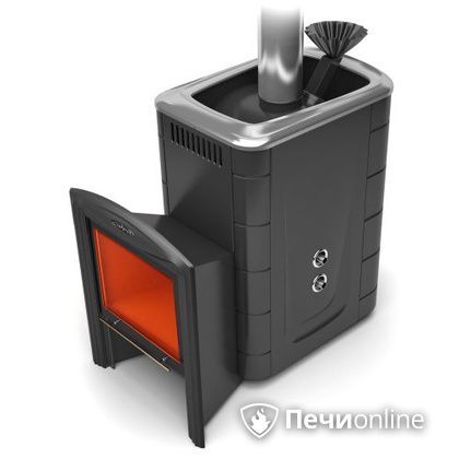 Дровяная банная печь TMF Гейзер 2014 Carbon Витра с теплообменником антрацит в Ульяновске