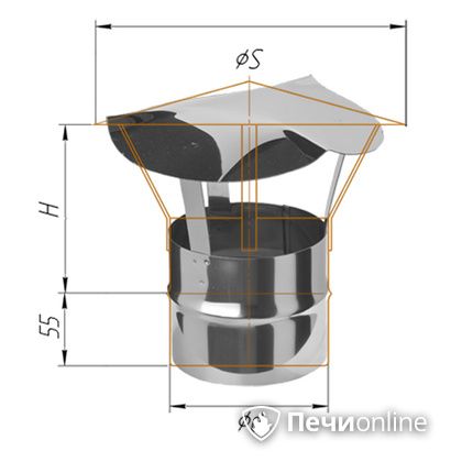 Дымоход Феррум Зонт нержавеющий 0.5 d-115 по воде в Ульяновске